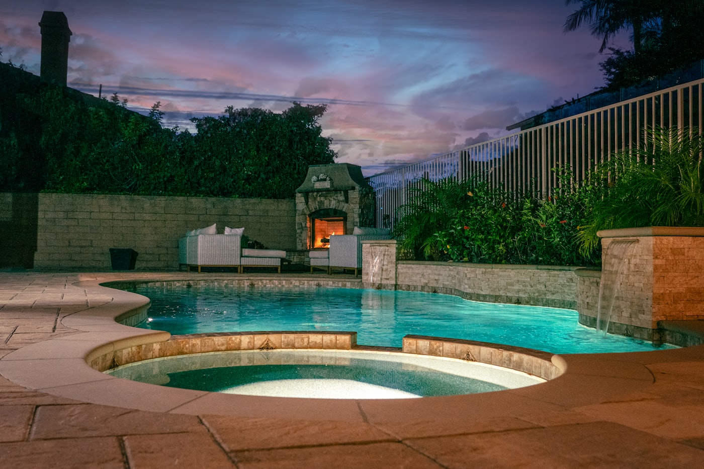 Bubbling backyard spa and hot tub